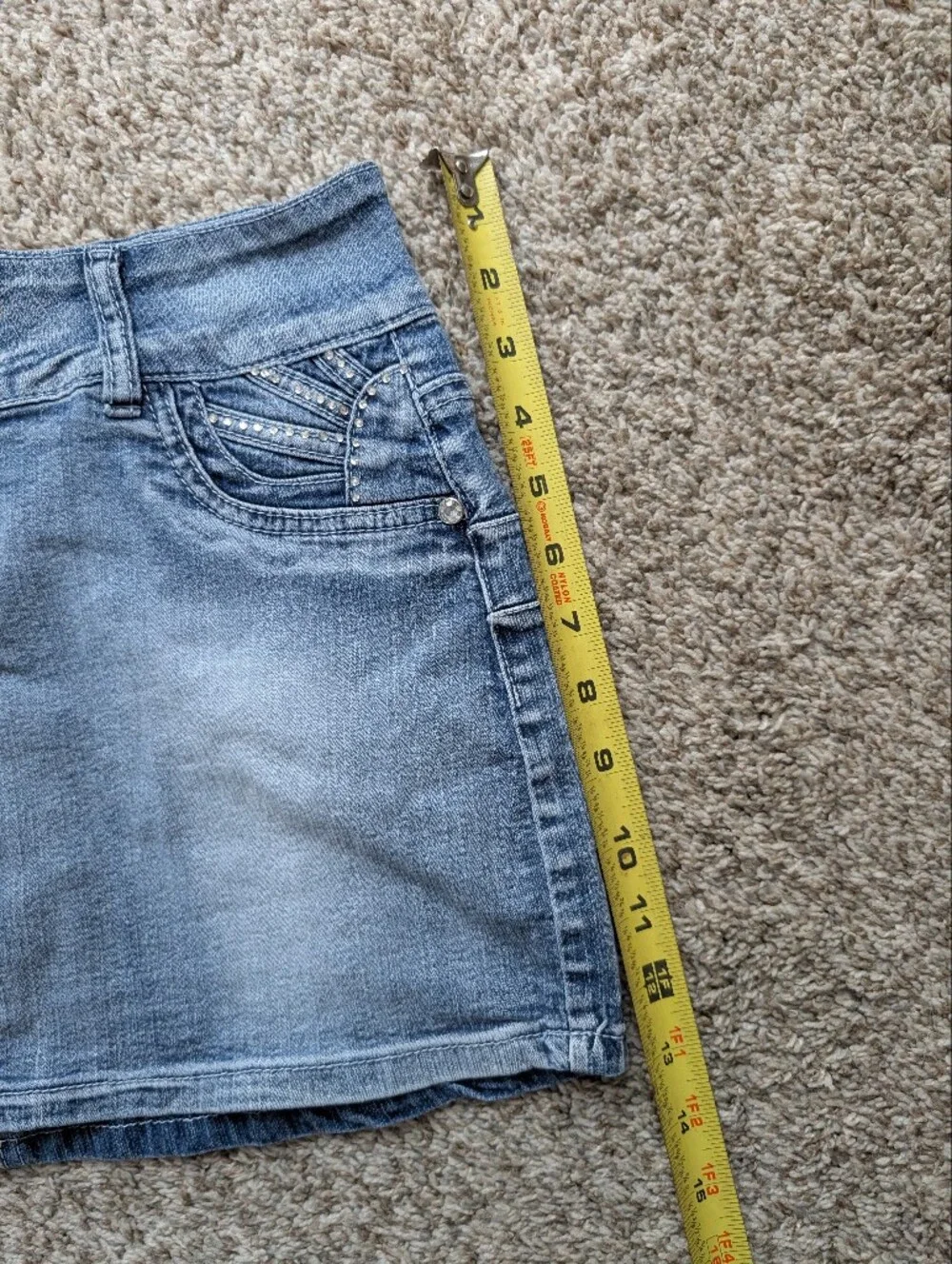 Y2K Denim Mini Skirt‎ in Light Blue Wash With Rhinestones- Sz 5, Bratz Festival